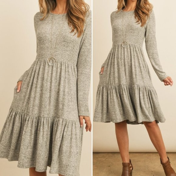 Trend Setter Diva Boutique Dresses & Skirts - GREY BRUSHED HACCI TIERED POCKET DRESS